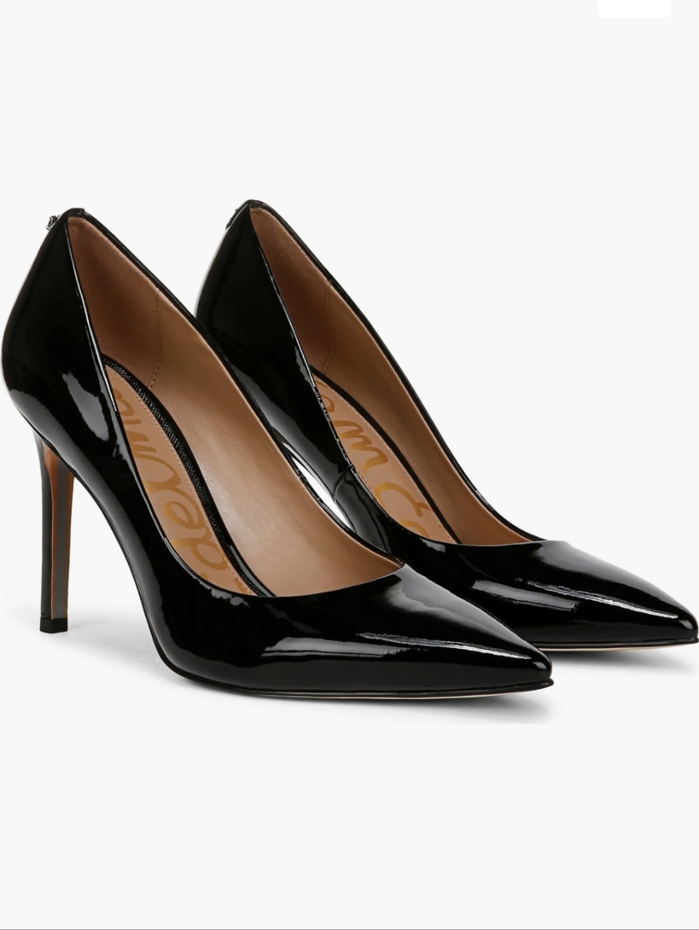 Sam Edelmam Hazel Pointed Toe Pump Heels Black Shiny Patent Leather 4" Classic